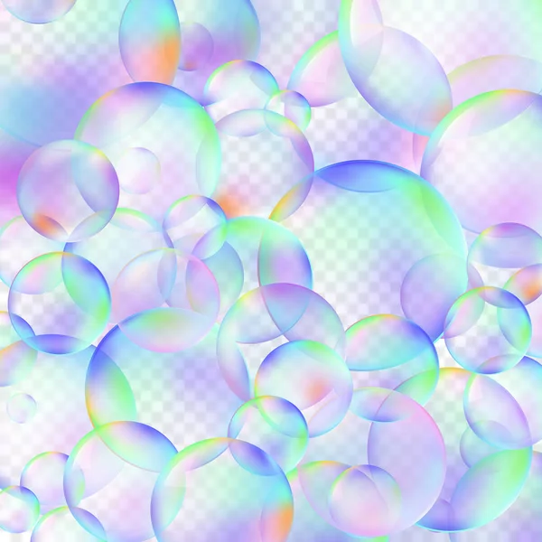 Soap Bubble Background Transparency Realistic Style Rainbow Sphere Wallpaper Vector — Vetor de Stock