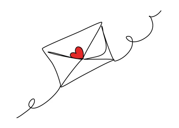 Letter Continuous Line Drawing Sketchy Love Mail Concept Outline Simple — Stockvector