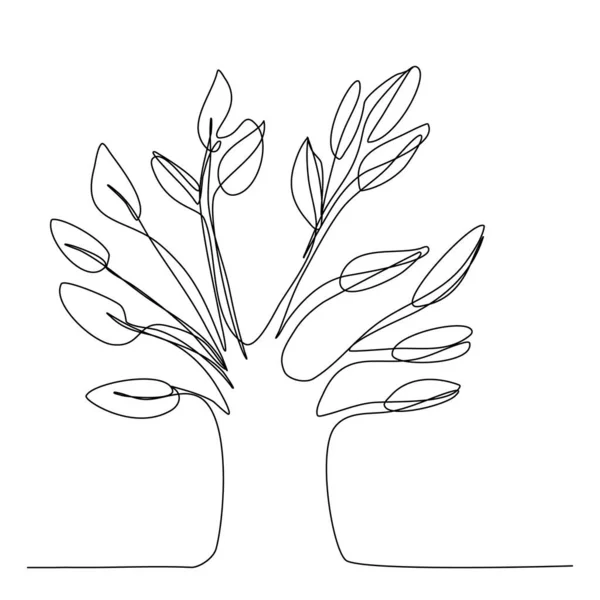 Дерево Листьями Непрерывной Линии Рисования Нечеткая Концепция Роста Нарисуйте Простой — стоковый вектор