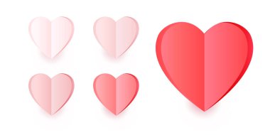 Kağıt kalpler dekorasyonu beyaz arka planda izole eder. Aşk sembolü. 