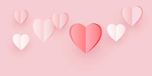 飘扬的纸心装饰隔离在柔和的粉红色背景上 爱情的象征给女人的贺卡 情人节 矢量说明 — 图库矢量图片