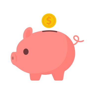 Vector Piggy Bank Simgesi Düz Tarzlı ve Güzel Gradyan Beyaz Arkaplanda İzole Edilmiş. Finansal Simge, Ekonomi İşareti.