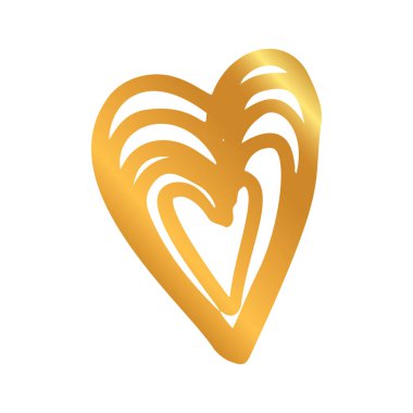 Vector Gold Doodle Heart Set beyaz arkaplanda izole edildi. Sevgililer Günü, tasarımın düğün unsurları. Aşk Sembolü.
