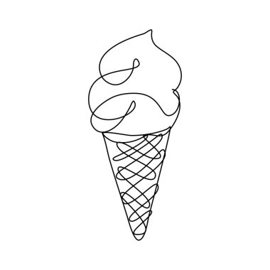 Aralıksız Çizgi Sanat Tarzı Dondurması. Doodle Element. Düzenlenebilir Vuruşlu Doğrusal Waffle Cone.