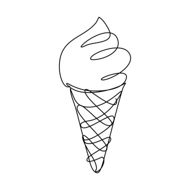 Aralıksız Çizgi Sanat Tarzı Dondurması. Doodle Element. Düzenlenebilir Vuruşlu Doğrusal Waffle Cone.