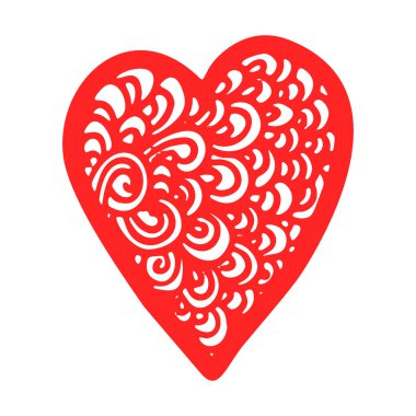 Red Doodle Heart beyaz arka planda izole edildi. Sevgililer Günü, tasarımın düğün unsuru. Aşk Sembolü. Vektör illüstrasyonu.