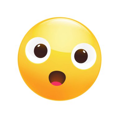 Vektör Sarı Şaşkın Gülümseme Beyaz Arkaplanda izole edildi. Vay Karikatür Duygusallığı.