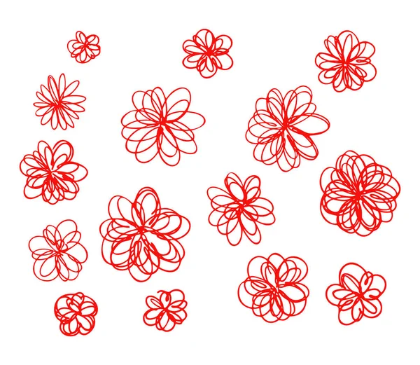 Gekritzelte Blume Und Herz Kollektion Roter Farbe Leicht Wiederzufärben Kann — Stockvektor