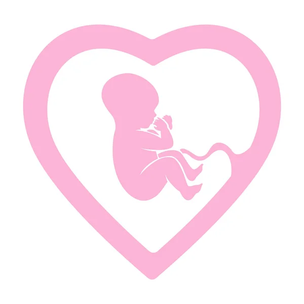 Bébé Icône Forme Coeur Rose Embryon Dans Concept Utérin Illustration — Image vectorielle