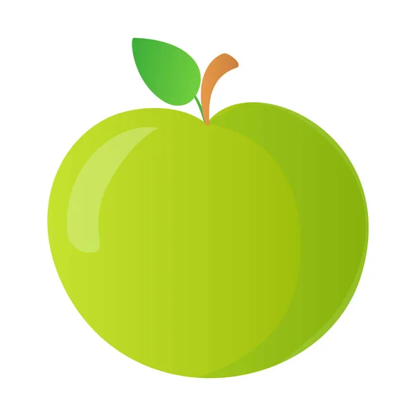 Vector Green Apple Tecknad Stil Isolerad Vit Bakgrund Platt Singelfrukt — Stock vektor