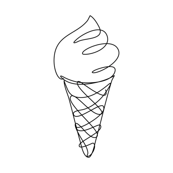 Sorvete Vetor Feito Estilo Arte Linha Contínua Elemento Doodle Cone — Vetor de Stock