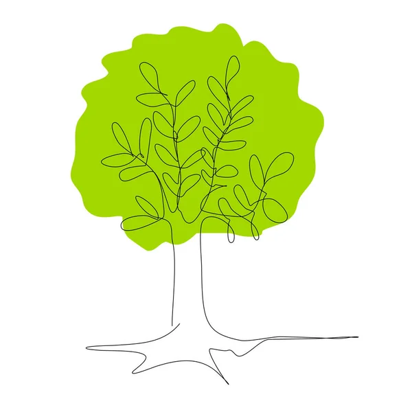 Árbol Verde Vectorial Dibujo Continuo Línea Planta Incompleta Esquema Ilustraciones — Vector de stock