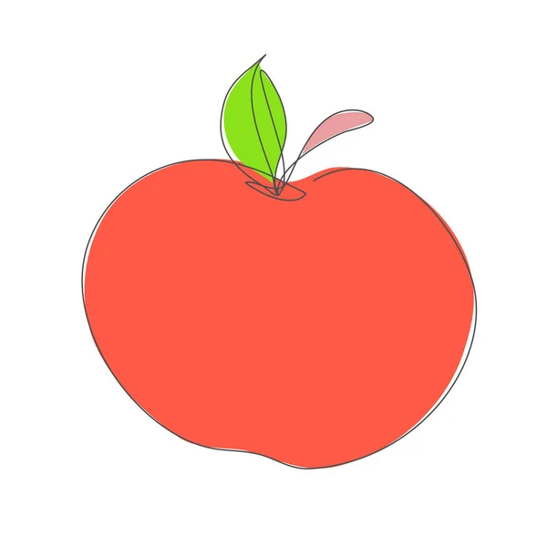 Vector Red Apple Continuous Line Drawing Sketchy Single Fruit Overzicht — Stockvector