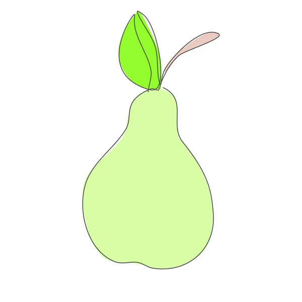 Vector Green Pear Continuous Line Drawing Sketchy Single Fruit Outline — Stock Vector