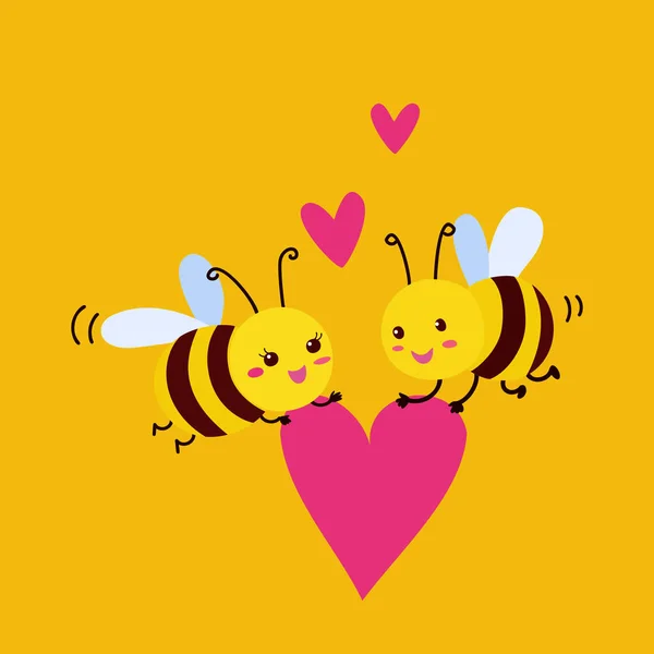 Vector Abejas Lindas Enamoradas Aisladas Sobre Fondo Blanco Tarjeta Felicitación — Vector de stock