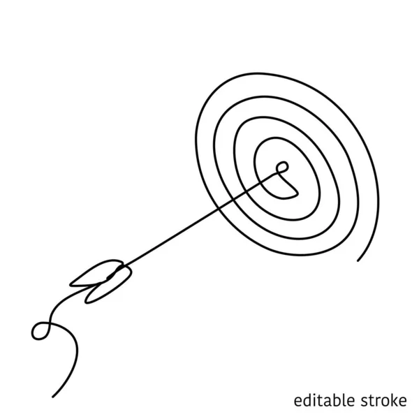 Vector Target Arrow Continuous Line Drawing Sketchy Single Bullseye Outline — Stock Vector