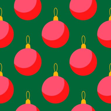 Kış Tatili Tasarımı İçin Baubles 'la Noel Süslemesi Kusursuz Desen. Parlak Tekrar Duvar Kağıdı. Tebrik kartı şablonu.