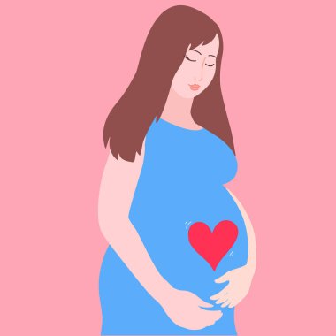 Modern Düz Tarzlı Hamile Kadın. Annelik konsepti. Vektör illüstrasyonu.