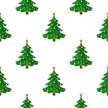 Düz stil Noel Ağacı desenli. Vektör XMAS Sonsuz Tatil Arkaplanı. Koleksiyon Defteri Tasarımı İçin Kullanılabilir.