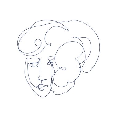 Devamlı Çizgi Çizen Kadın Yüzü. Vektör Sketchy Kız Karakteri. Düzenlenebilir Vuruşla Basit Sanatsal Özet.