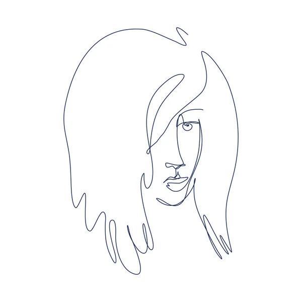 Donna Faccia Linea Continua Disegno Vettore Sketchy Girl Character Illustrare — Vettoriale Stock