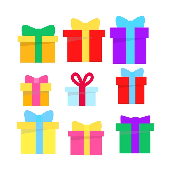 Набор Подарочных Коробок Белом Фоне Плоском Стиле Xmas Birthday Праздничный — стоковый вектор
