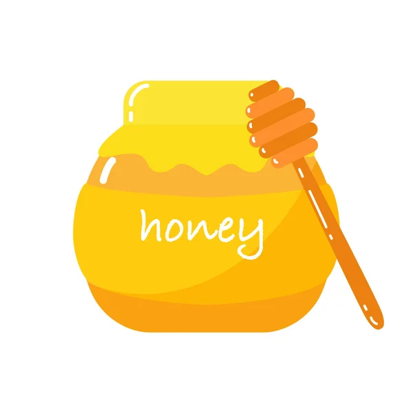 Honey Pot Gold Honey Flat Style Vector Yummy Healthy Dessert — стоковий вектор