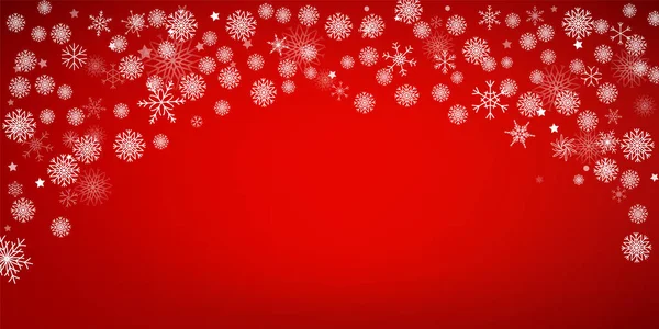 Snowfall Isolated Holiday Red Background Realistic Style Vector Snowflake Wallpaper — Stock Vector