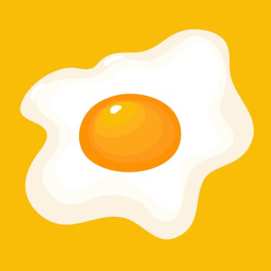 Turuncu Sarı Arkaplanda karikatür tarzında izole edilmiş Vector Fried Egg. Lezzetli Yemek Simgesi.