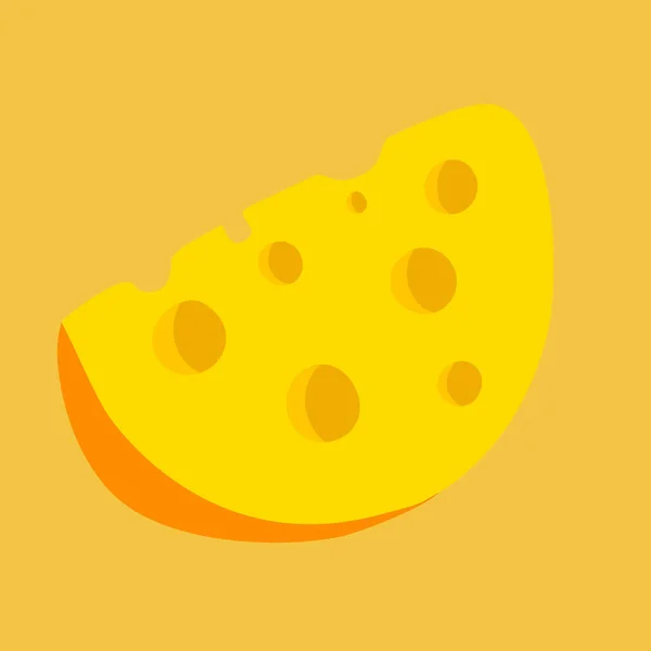 以卡通风格在橙色黄色背景下分离的一片奶酪 美味的食物图标 病媒图解 — 图库矢量图片