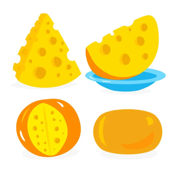 Cheese Set Isolated White Background Cartoon Style Yummy Food Icon — Stock Vector