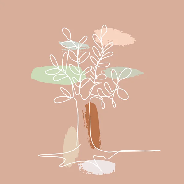 Árbol Con Hojas Continuo Dibujo Línea Colores Apagados Concepto Crecimiento — Vector de stock