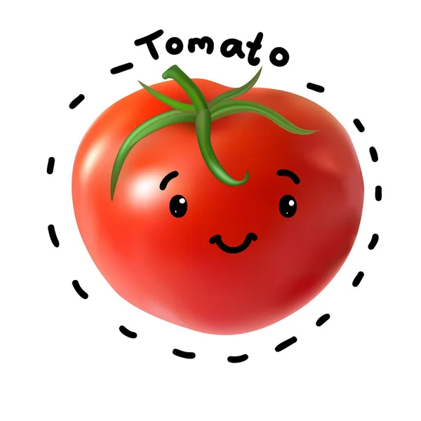 Carattere Del Pomodoro Del Fumetto Vettoriale Sorridente Felice Isolato Sfondo — Vettoriale Stock