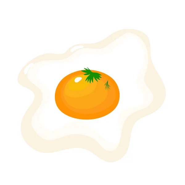病媒炒蛋与地衣和香菜分离的白色背景卡通风格 美味的食物图标 — 图库矢量图片