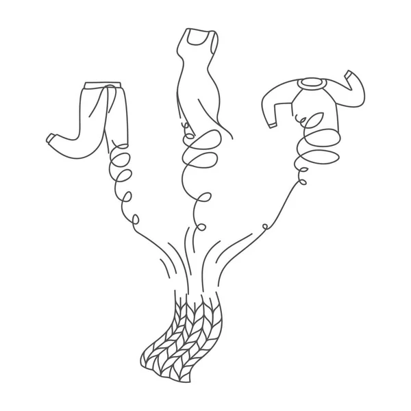 Giysileri Upcycle Sözcüğüyle Örgü Kıyafetine Dönüştürme Kavramının Siyah Beyaz Lineer — Stok Vektör