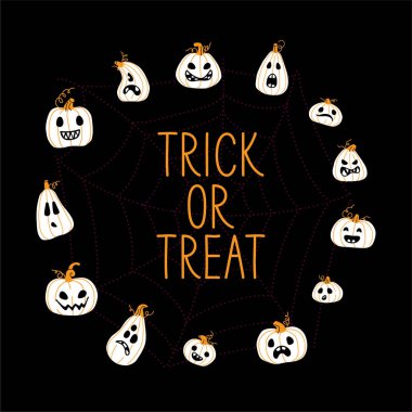 Balkabaklı Cadılar Bayramı bayrağınız kutlu olsun. Siyah arkaplan üzerinde illüstrasyon tasarımı yap ya da tedavi et