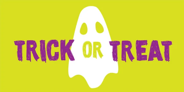 Halloween Trucco Trattare Illustrazione Lettering Con Fantasma Spaventoso — Vettoriale Stock