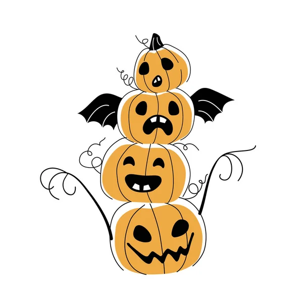 Feliz Halloween Plana Ilustração Monte Abóboras Com Rostos Assustadores — Vetor de Stock