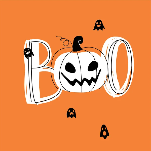 Happy Halloween Illustration Pumpkin Jack Lantern Angry Face Saying Boo Stock Illustration