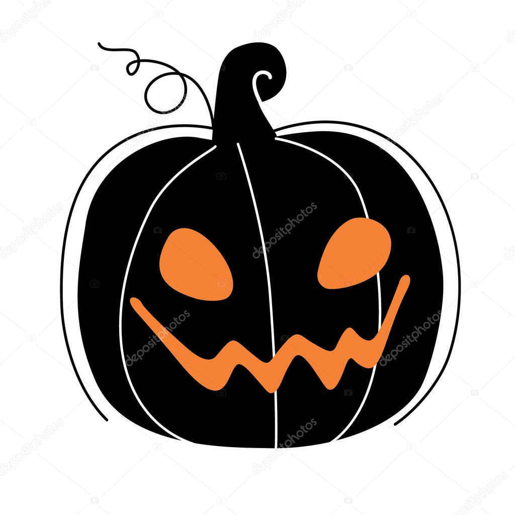 Halloween illustration of black pumpkin with scary faces