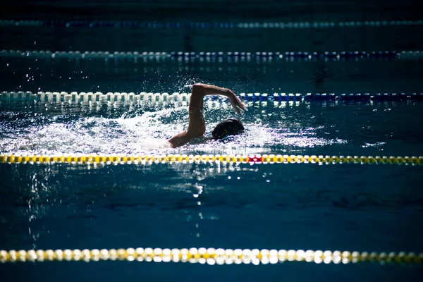 Nadador Nada Livre Piscina Bela Luz Solar — Fotografia de Stock