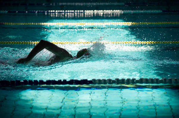 Nadador Nada Livre Piscina Bela Luz Solar — Fotografia de Stock