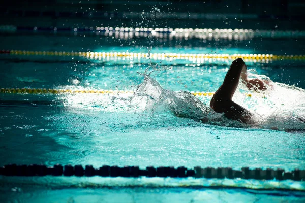 Nadador Nada Livre Piscina Bela Luz Solar — Fotografia de Stock