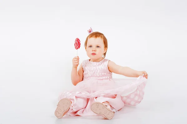 Meisje met riet van het suikergoed — Stockfoto
