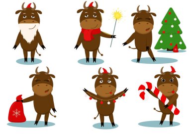  2021 Çin yılının boğa sembollü çizimleri.