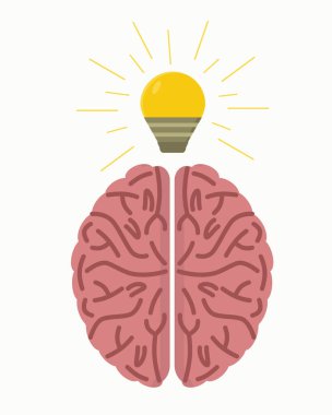  Yaratıcı bir fikrin teması olan beyin ve üzerinde beyaz bir arkaplan bulunan bir ampul.
