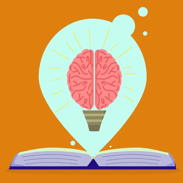 Concepto Los Beneficios Lectura Aprendizaje Ilustración Libro Abierto Cerebro Forma — Archivo Imágenes Vectoriales