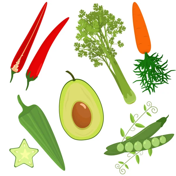 Illusztrációja Zöldségek Készlet Egészséges Megfelelő Táplálkozási Koncepció — Stock Vector