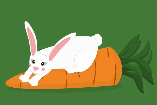 Rabbit Lies Huge Carrot Funny Illustration Happy Easter Year Rabbit — Stock Vector