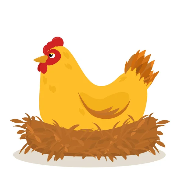 Ilustración Una Gallina Sentada Nido Huevos Para Incubar — Archivo Imágenes Vectoriales